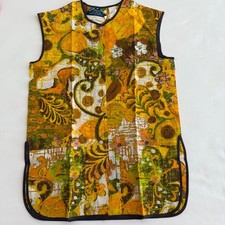 Vintage Kitchen Apron Vest Craft Smock Womens Small Groovy Flower Power NEW picture