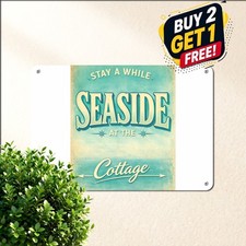 Coastal Beach House Welcome Sign Nautical Summer Cottage Tin Wall Decor picture
