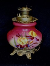 LG. Antique P G & L 1890’s Victorian Hand Painted Floral Kerosene Oil Lamp GWTW picture