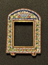 Antique Italian Micro Mosaic Miniature Picture Frame Arched Floral Brass picture