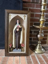 Vtg Saint Therese Of Lisieux Little Flower Catholic Statue Shadow Box Gothic picture