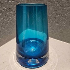 MCM Krosno Poland Art Glass Blue Tapered Vase 7