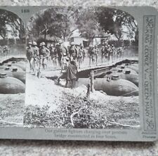 Original WW1 Stereoview Card RP Gallant Fighters Charge Over Pontoon Bridge picture