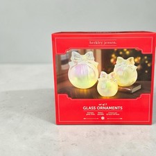Berkley Jensen Glass Ornaments Set of 3 White Light Up Glitter Christmas Decor picture