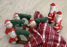 Vintage 1980s Mexican Clay Folk Art Santa Napkin Rings - Artist Signed picture