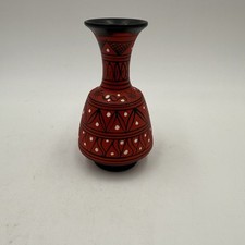 Vintage Small Ceramic Bud Vase, Red Geometric Pattern Apollon Rodoi Greece picture