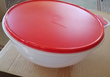 Tupperware LARGE CLEAR FIX-N-MIX 26 CUP RED BOWL LOWER FLATTER RARE NEW FREESHIP picture