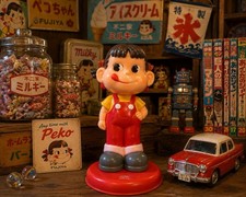 Vintage Fujiya Peko-chan Vinyl Coin Bank Figure Japan Candy Mascot 8” Rare picture