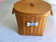 2001 Longaberger Large Oval Woven Wood Lidded Basket  w/ Handles Dog Tag picture