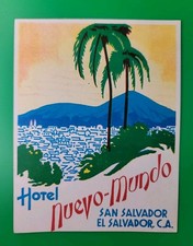 Vintage Original Hotel Nuevo Mundo Luggage Label San Salvador El Salvador Decal  picture