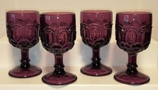 4 VTG L E SMITH AMETHYST PURPLE MOON & STARS CORDIAL GLASS GOBLETS- 4.5
