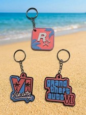 GTA 6 Custom Keychain 3 Pack - Vice City Palm Tree & Rockstar Logo picture