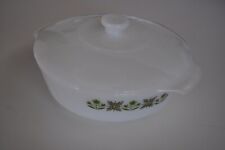 VINTAGE Fire King Covered Casserole Meadow Green Floral Made in USA picture