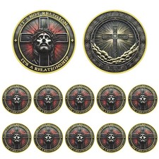 10PCS Jesus Christ Cross Coin It's Not Religion, It's A Relationship Gold Medal picture