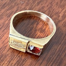 Estate 10K Yellow Gold Coca Cola Men Ring with Red Ruby ~ 8-8.5 Size picture