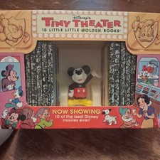 Vintage 1993 Disney's Tiny Theater 10 Little Golden Books With Mickey Figure picture