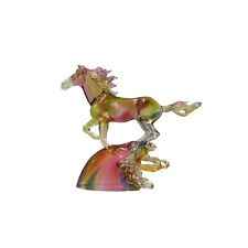 Chinese Mix Pink Crystal Glass Racing Horse on Cloud Display Figure ws3663 picture