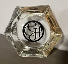 Glass Amber Ashtray Etched  Mid Century Monogram C G H Heavy Modern Vintage picture