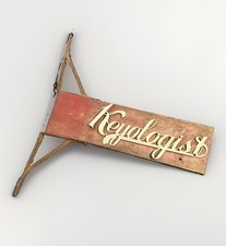 Antique Two Sided Wood & Metal Flange Keyologist Advertising Sign locksmith keys picture