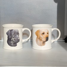 Vtg Xpres Best Friend Originals Labrador Mugs Pair Black & Yellow Lab 3D * SET* picture