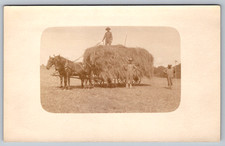RPPC c1910s Farmers Harvesting Hay Wagon Team of Horses Agriculture Postcard picture