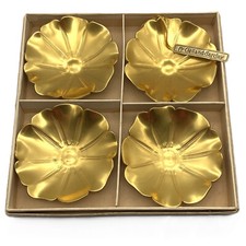 4 VTG McClelland Barclay Gold Metal Flower Trinket Trays, Dishes, Ambrosia picture