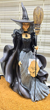Halloween Hallow's Eve Elegant Black & Grey Witch Statue with Broom 18-Inch picture