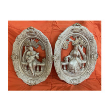 Romantic Couple - Chalkware/Plaster Wall Plaques, Beige Oval Hanging Decor picture
