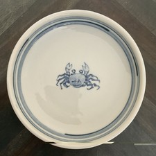 Vintage Japanese Suda Seika Blue & White Porcelain Crab Plate Hand Painted picture