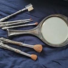 Vtg Vanity Set 7 Pieces.  (1) Mirrors (1) eyebrow brush/comb) (5) makeup brushes picture