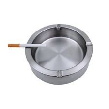 Silver Round Metal Ashtray Stainless Steel Silver for Cigarettes Cigar Home  picture