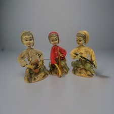 3 Vtg Tilso Pixie Elf Figurine Hong Kong Music Christmas Instrument 1960 MCM picture