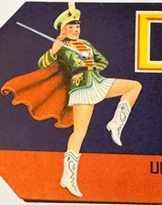 Antique 1930s Drum Major Citrus Crate Label 🥁 Umatilla FL Marching Band Decor picture