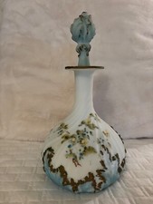 Antique Dithridge Co Victorian Milk Glass Floral Handpainted Blue Decanter EAPG picture