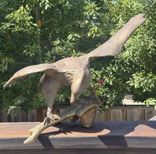 Large Vintage Solid Brass Bald Eagle on Branch Figurine Wing Span Approx 18” picture