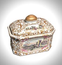 Vintage Hua Rong Tang Zhi Porcelain Lidded Box. Gold Filigree. European Scenery picture