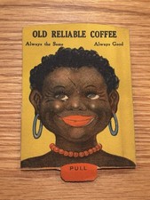 ANTIQUE OLD RELIABLE COFFEE MECHANICAL TRADE CARD   Smiling Girl. RARE picture