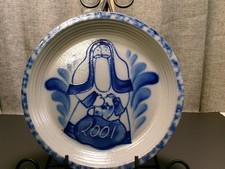 Eldreth Pottery Salt Glazed Cobalt Blue Santa Pie Plate Platter picture