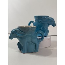 Frankoma Pottery 1982 Democratic Donkey Mugs Set of 2 Blue Glaze DG05-739 picture