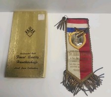 Vintage 1906 Polish Fraternal Society Ribbon With Picture Southbend Indiana 6in picture