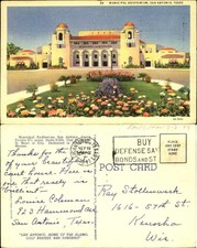Municipal Auditorium San Antonio Texas vintage postcard mailed 1941 picture