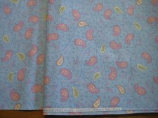 fabric Vintage Cranston pink paisley light blue  Schwartz Liebman 4 yards picture