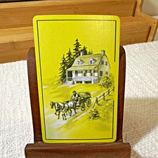 Vintage Linen Horse Drawn Carriage/Homestead Single Playing Card- Yellow picture