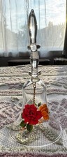 Vintage Crystal Glass Bell Red Rose Floral Delicate Clear 3.75 inches Flower picture