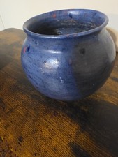 Vintage Studio Art Pottery Crock Blue Speckled Jar Signed EXB Ceramic Planter 5
