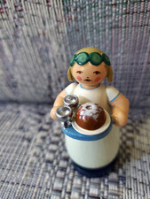 Erzgebirge Santa Lucia attendant carrying bundt cake vintage wood mini figurine picture