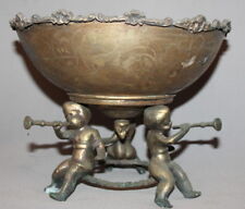1974 ORNATE ENGRAVED METAL FOOTED BOWL CHILDS WITH HORNS FIGURINES ON THE BASE  picture