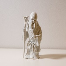 Vintage OMC Mexico White Porcelain Shou Lao Longevity God Figurine 10.6