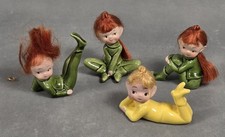 Vintage NAPCO Girls PIXIE ELVES Red Blonde Hair FIGURINES Lot of 4 picture