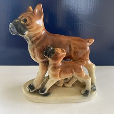 Boxer Dog With Puppy Ceramic Figurine Veg Japan Mama picture